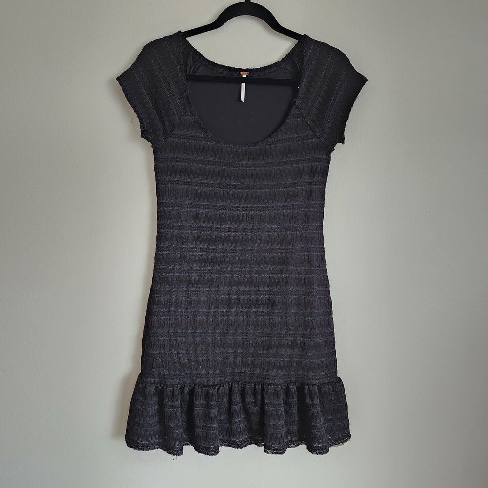 Free People Drop Waist Black Scoopneck Knit Short Sleeve Mini Dress Medium